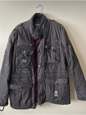 Affliction Men's Gray Freedom Defender Military Jacket XXL